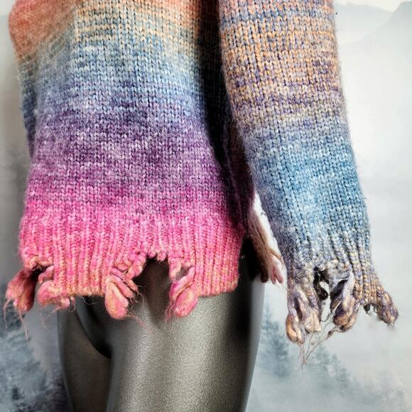 Sabrina Lauren NY Distressed Rainbow Chunky Knit Sweater | Women's M - Picture 3 of 8